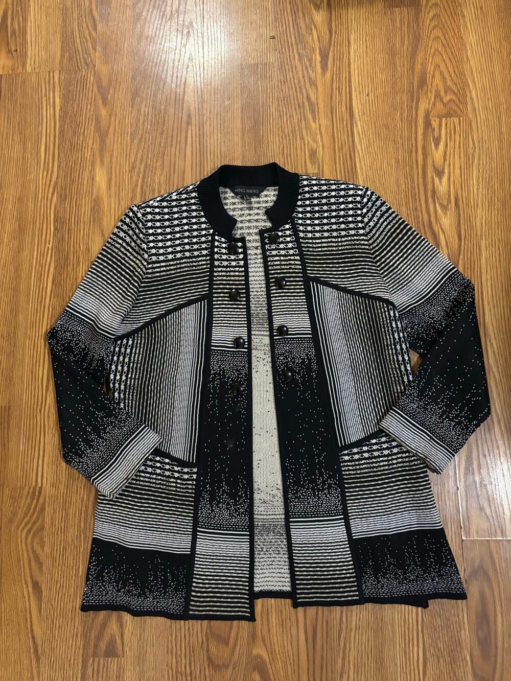 Ming Wang Black/ White Button- Down Fall/ Winter Preppy Striped Blazer/ Jacket